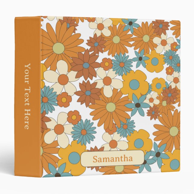 Personalized Colorful Retro Flower Pattern Album 3 Ring Binder (Front/Spine)
