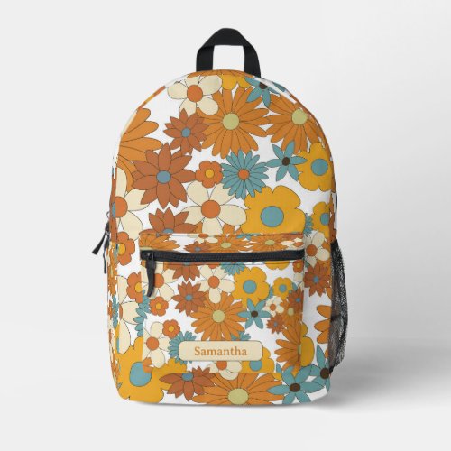 Personalized Colorful Retro Flower Pattern Name Printed Backpack