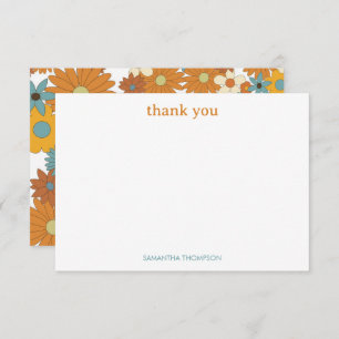Personalized Colorful Retro Flower Pattern Thank You Card