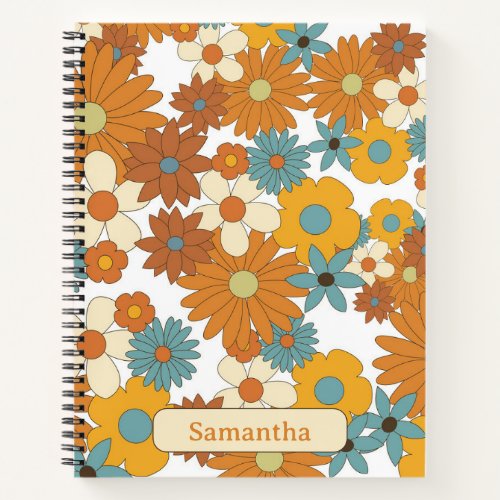Personalized Colorful Retro Flower Sketchbook Notebook