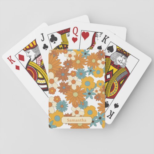 Personalized Colorful Retro Flower Sketchbook Poker Cards