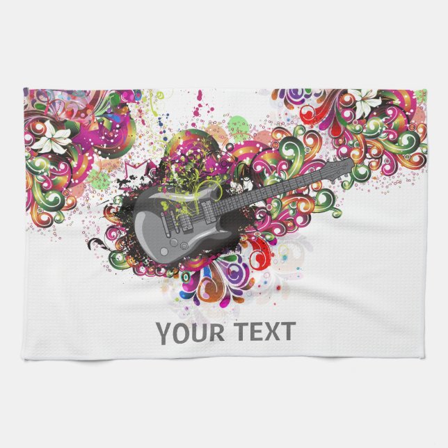 Personalized Colorful retro music guitar towel (Horizontal)