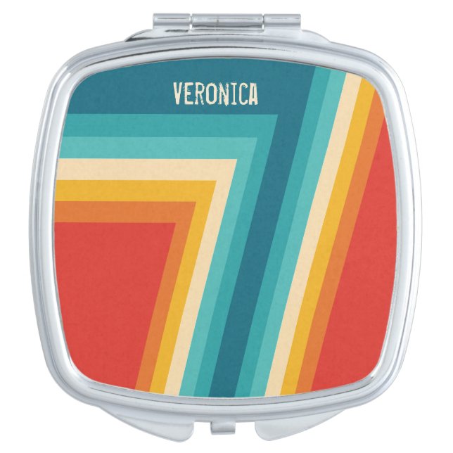 Personalized Colorful Retro Stripes - 70s, 80s  Compact Mirror (Front)