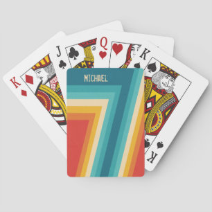 Personalized Colorful Retro Stripes - 70s, 80s Poker Cards