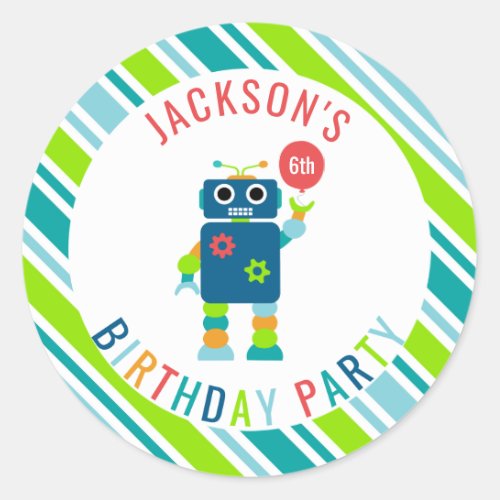 Personalized Colorful Robot Birthday Party Kids Classic Round Sticker