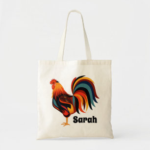 Personalized Colorful Rooster Farm Tote Bag