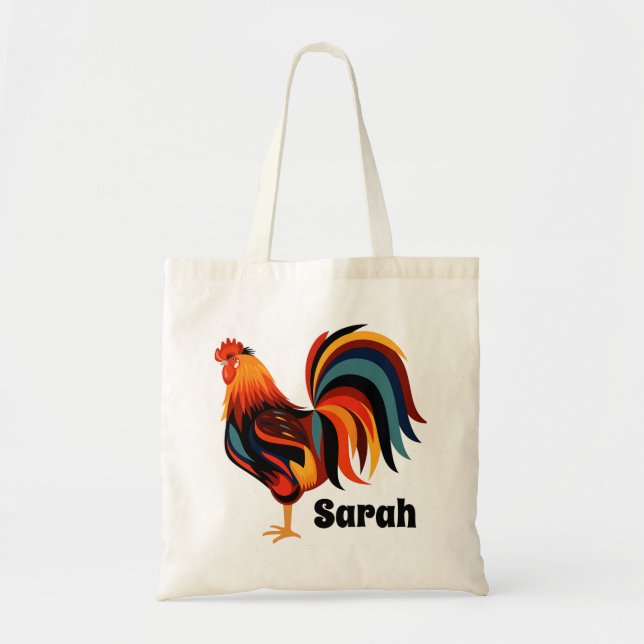 Personalized Colorful Rooster Farm Tote Bag (Front)