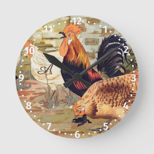  Personalized Colorful Rooster Farmhouse  Square W Round Clock