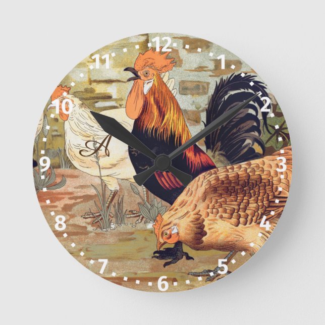  Personalized Colorful Rooster Farmhouse  Square W Round Clock (Front)