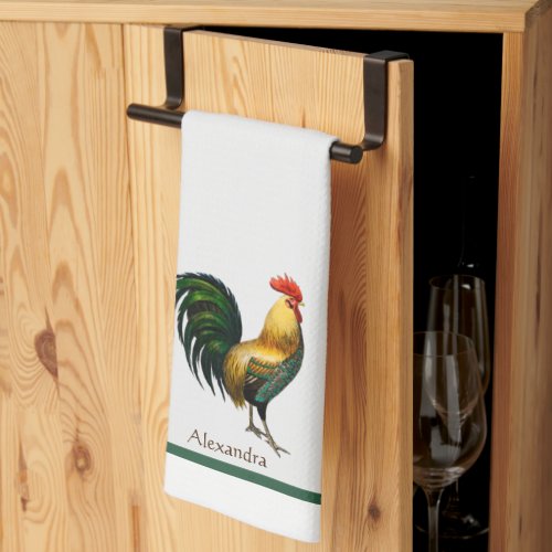 Personalized Colorful Rooster vintage watercolor Kitchen Towel