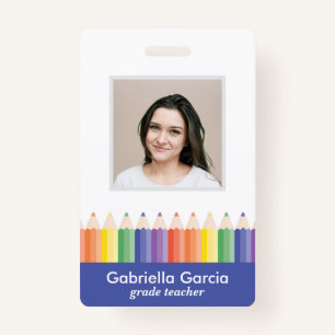 Personalized Colorful School Teacher Bar Code ID Badge