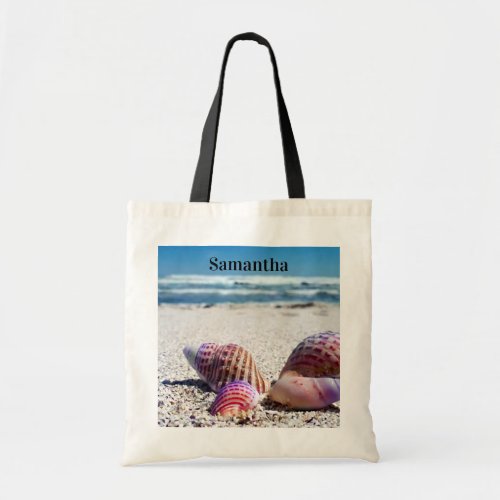 Personalized Colorful Seashells Sandy Beach Ocean Tote Bag