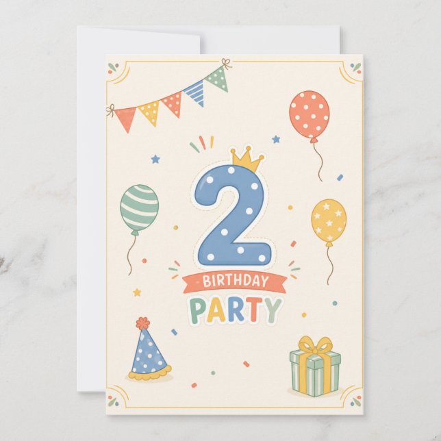 Personalized Colorful Second Birthday Party Fun (Front)
