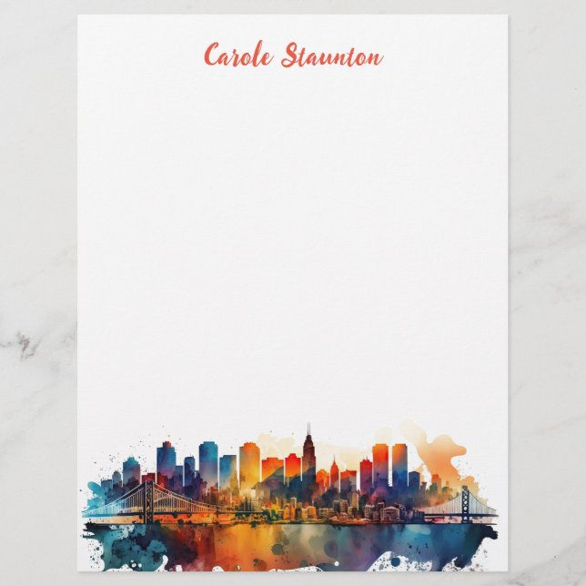 personalized colorful skyline stationery (Front)