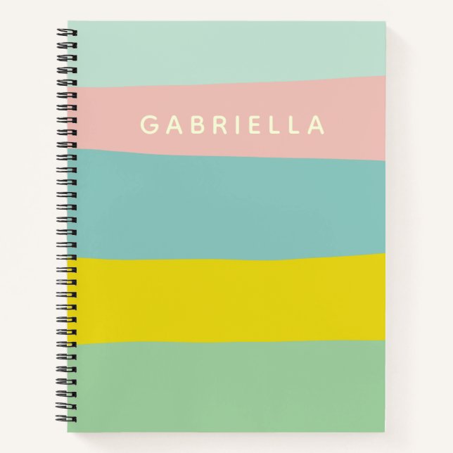 Personalized Colorful Soft Pastel Stripes School Notebook (Front)
