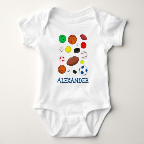 Personalized Colorful Sports Balls Baby Bodysuit