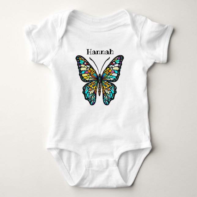 Personalized Colorful Stained Glass Butterfly Baby Bodysuit (Front)