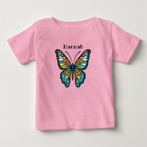 Personalized Colorful Stained Glass Butterfly Baby T_Shirt