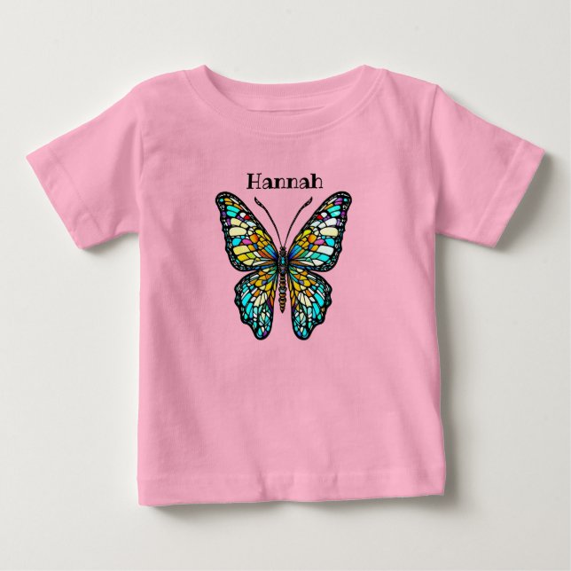 Personalized Colorful Stained Glass Butterfly Baby T-Shirt (Front)