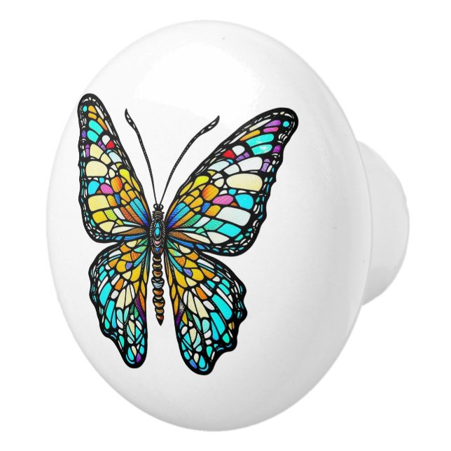 Personalized Colorful Stained Glass Butterfly Ceramic Knob (Right)