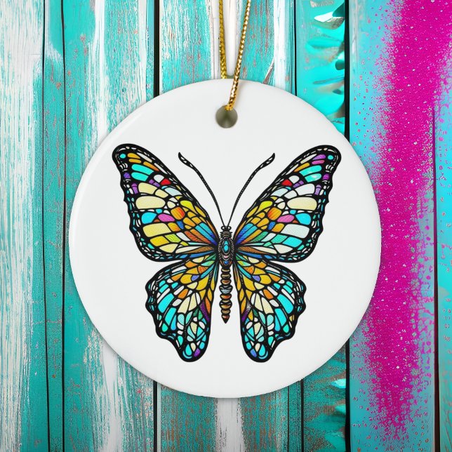 Personalized Colorful Stained Glass Butterfly Ceramic Ornament (Creator Uploaded)