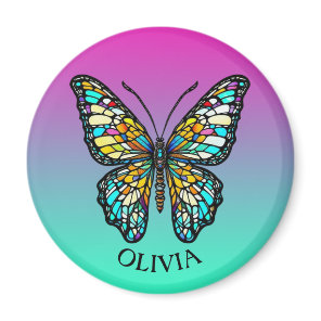 Personalized Colorful Stained Glass Butterfly Magnet