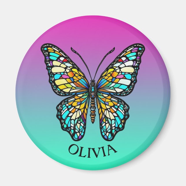 Personalized Colorful Stained Glass Butterfly Magnet (Front)