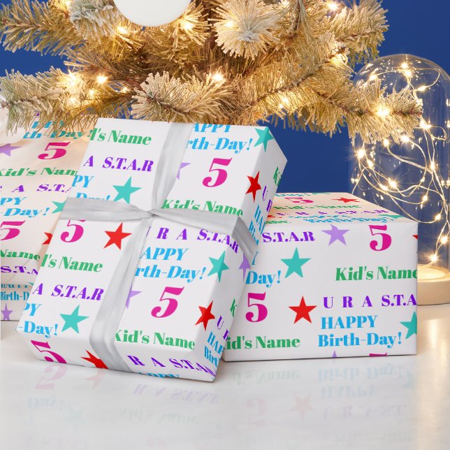 Personalized Colorful Star-Themed Kids Birthday Wrapping Paper (Holidays)