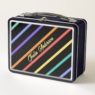 Personalized Colorful Striped Pattern Metal Lunch Box