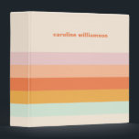 Personalized Colorful Stripes Retro Candy Pastel 3 Ring Binder<br><div class="desc">A fun retro geometric stripes graphic personalized notebook in a cute color palette of orange,  yellow,  peach,  coral,  pastel pink and mint green.</div>