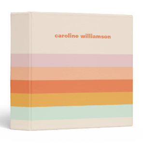 Personalized Colorful Stripes Retro Candy Pastel 3 Ring Binder
