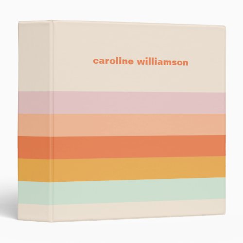 Personalized Colorful Stripes Retro Candy Pastel 3 Ring Binder