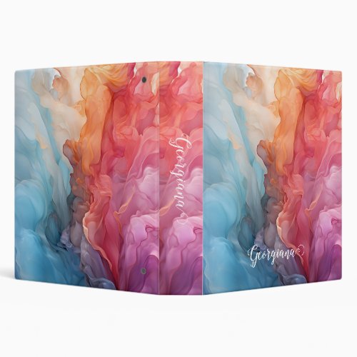 Personalized Colorful Sunset on Sea Alcohol Ink 3 Ring Binder