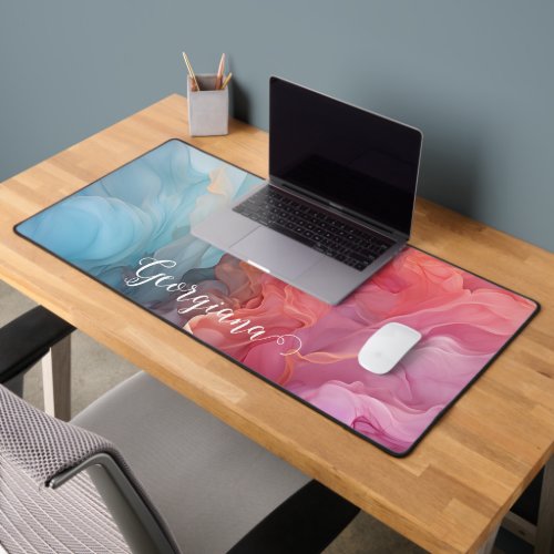 Personalized Colorful Sunset on Sea Alcohol Ink Desk Mat