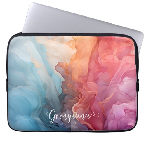 Personalized Colorful Sunset on Sea Alcohol Ink Laptop Sleeve