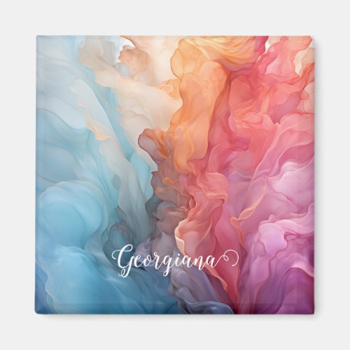 Personalized Colorful Sunset on Sea Alcohol Ink Magnet