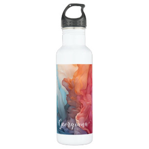 Personalized Colorful Sunset on Sea Alcohol Ink Stainless Steel Water Bottle