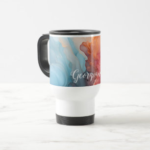 Personalized Colorful Sunset on Sea Alcohol Ink Travel Mug