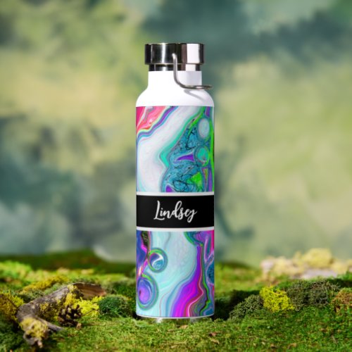 Personalized Colorful Swirls Marble Fluid Art    Water Bottle