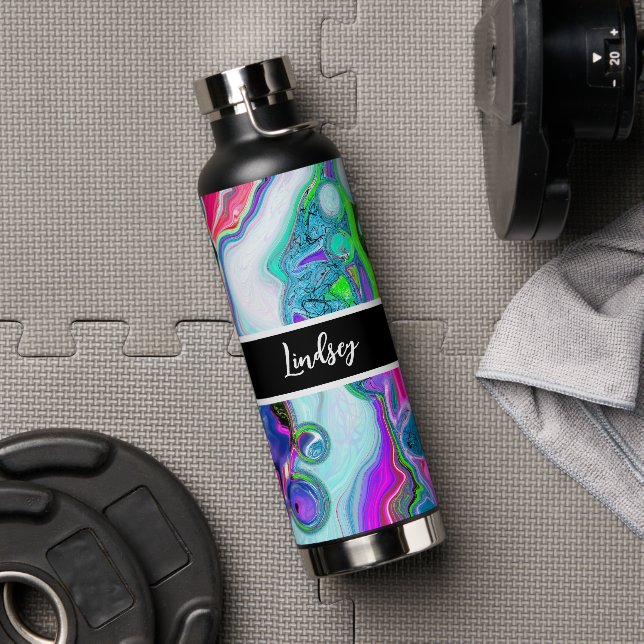 Personalized Colorful Swirls Marble Fluid Art     Water Bottle (Gym)