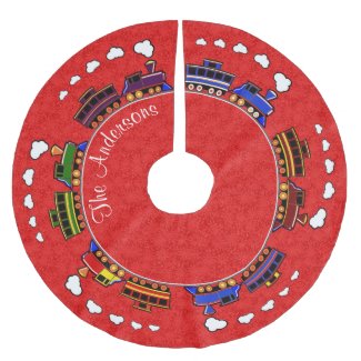 Personalized Colorful Toy Trains Brushed Polyester Tree Skirt