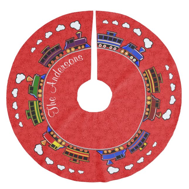Personalized Colorful Toy Trains Brushed Polyester Tree Skirt (Front)