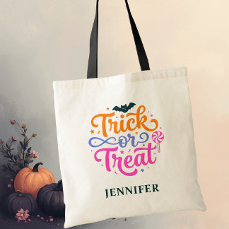 Personalized Colorful Trick or Treat Halloween Tote Bag