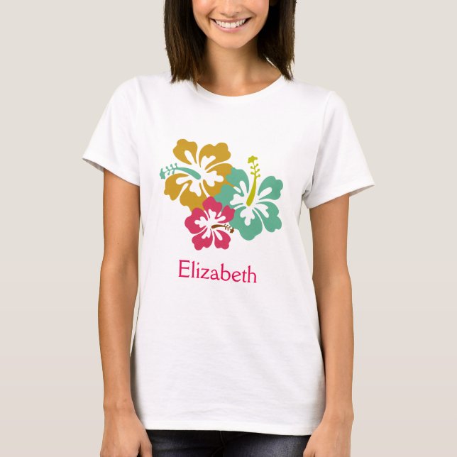 Personalized Colorful Tropical Hibiscus Flowers T-Shirt (Front)