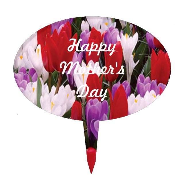 Personalized Colorful Tulip Flowers Cake Pick (Front)