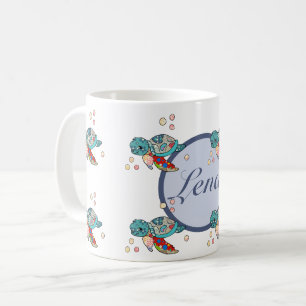 personalized colorful turtle coffee mug