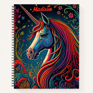 Personalized Colorful Unicorn and Flowers Notebook