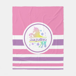 Personalized Colorful Unicorn Fleece Blanket