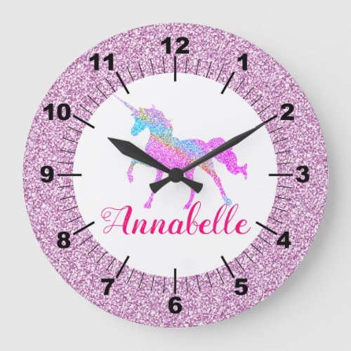 Personalized Colorful Unicorn Large Clock