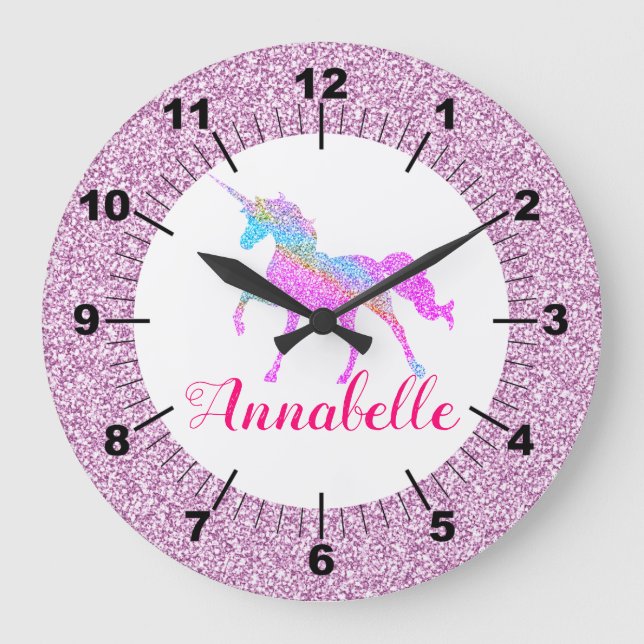 Personalized Colorful Unicorn Large Clock (Front)